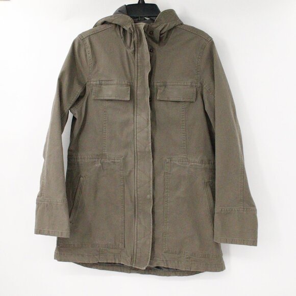 prAna Jacket Womens Small Hooded Green Cristos Parka Coat Organic Cotton Stretch - Picture 2 of 16